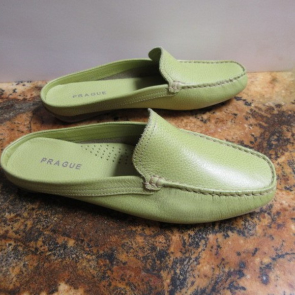 PRAGUE LIME SLIP ON LOW HEEL LEATHER SHOES Sz 38 7 - Picture 2 of 4